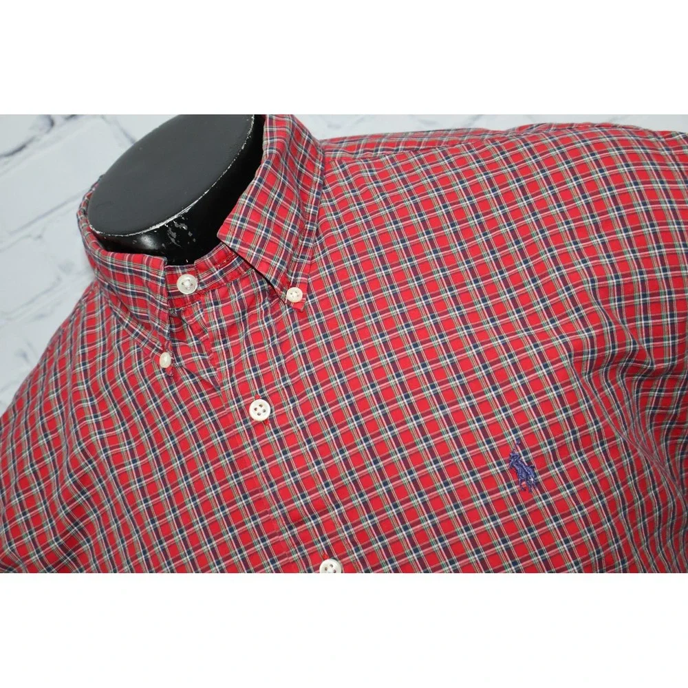 Polo Ralph Lauren Button Down Shirt Mens Large Red Plaid Blake Cotton